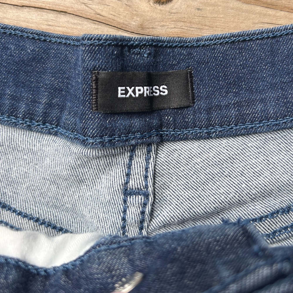 Express Blue High Waist Denim Shorts size 10 Hyper stretch Shortie - Picture 4 of 6